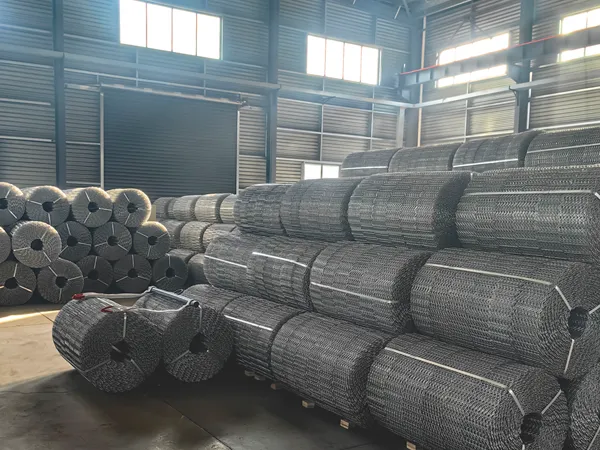 Neatly stacked pipe reinforcement mesh